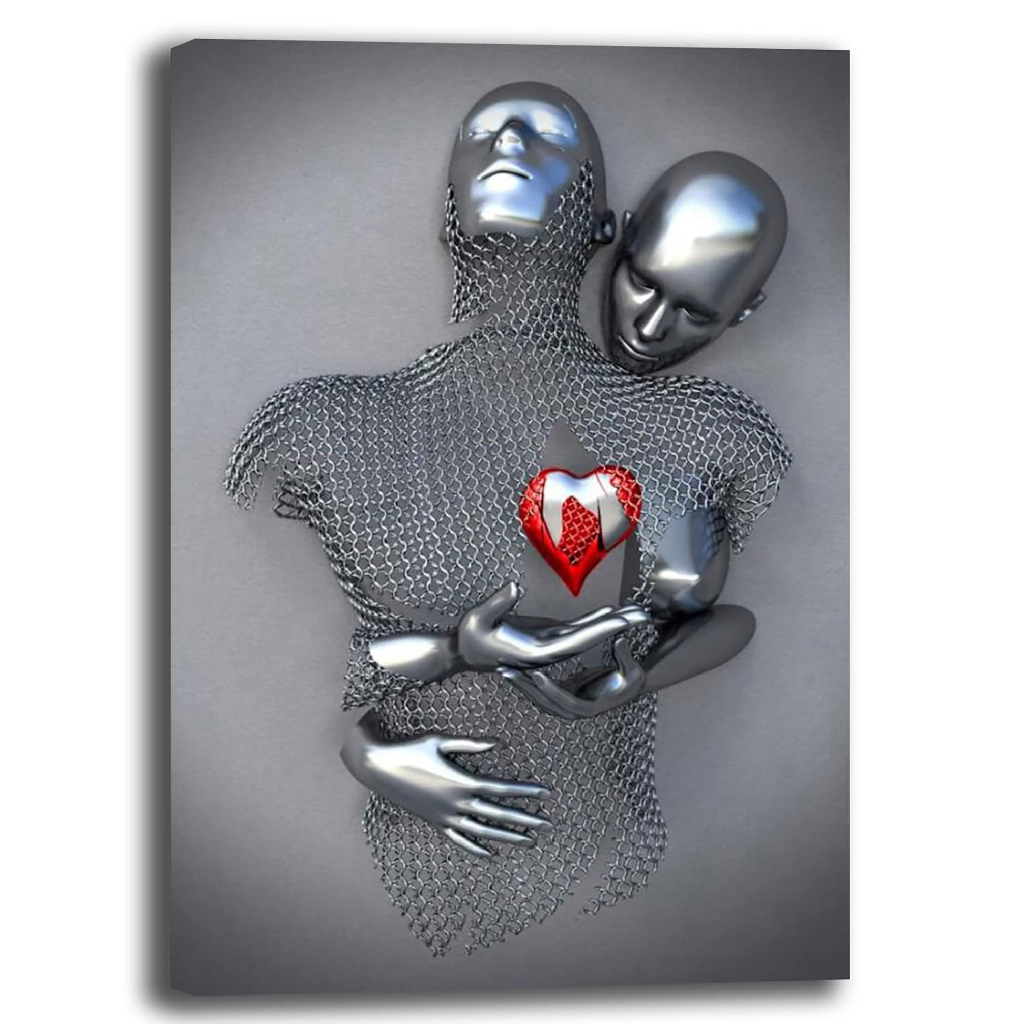 Quadro Moderno Soggiorno Verticale Coppia Cuore rosso Abbracci Quadri moderni da Parete Salone XXL grande Stampa su tela Canvas Decorazione Murale muro Arredo Camera da letto Cucina (50x70 cm, 3)