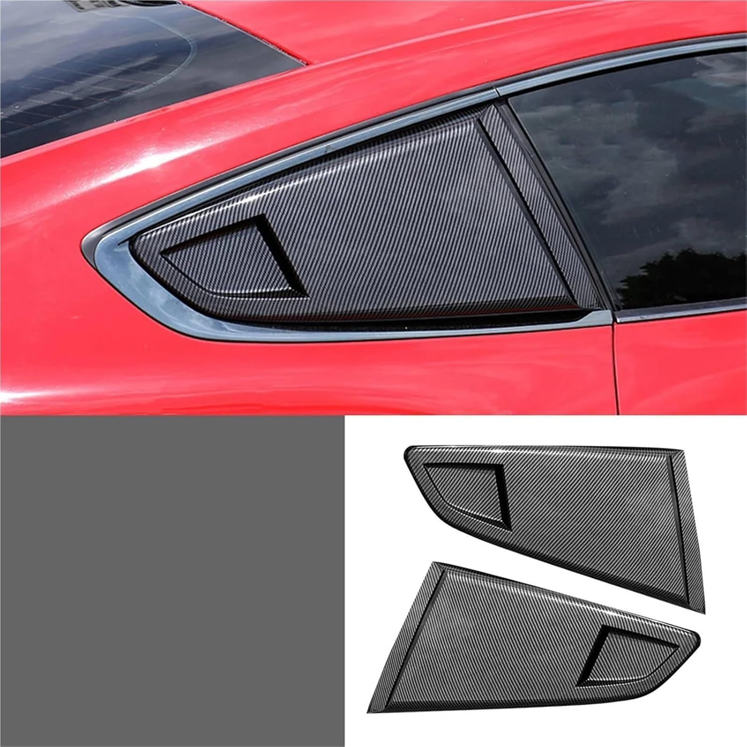 Carbon Fiber Look 1/4 Rear Side Vent Quarter Window Louver Shutter Cover Trim Compatible with Ford Mustang 2015-2022