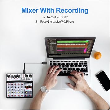Professional 6 Channel DJ Sound Mixer 16DSP Interface Mixing Console Desktop with MP3 Input(Bianco)