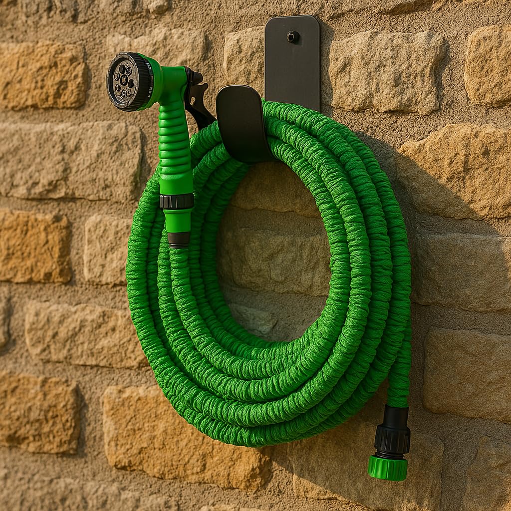 TECHZOCO Manguera extensible de jardín, Manguera de agua extensible, Manguera riego a presión, Fabricada en Polipropileno, 7 modalidades de riego, Inclye pistola, Verde, Extensible hasta 30 Metros