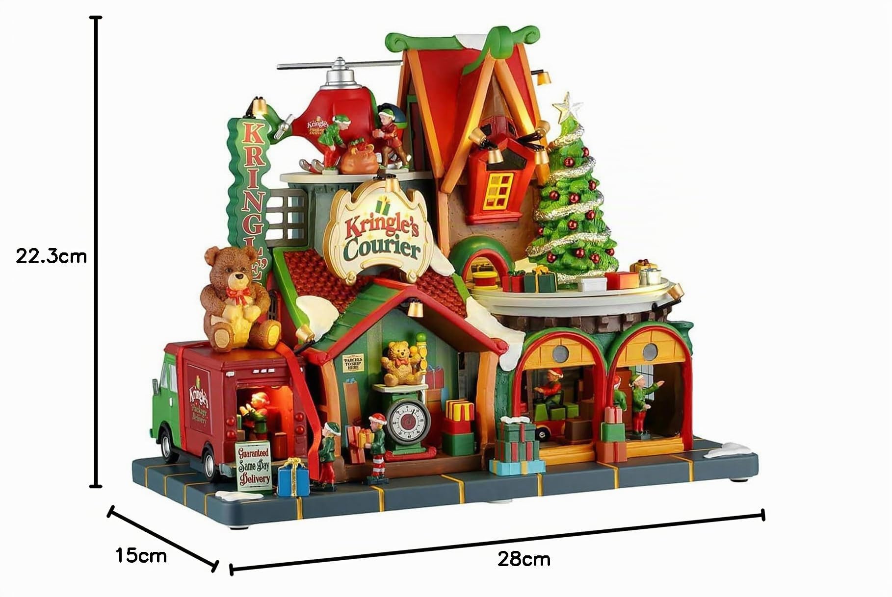 LEMAX Edificio Corrieri elfici Illuminato e Musicale Kringle's Courier in Resina H22,3x28x15 cm
