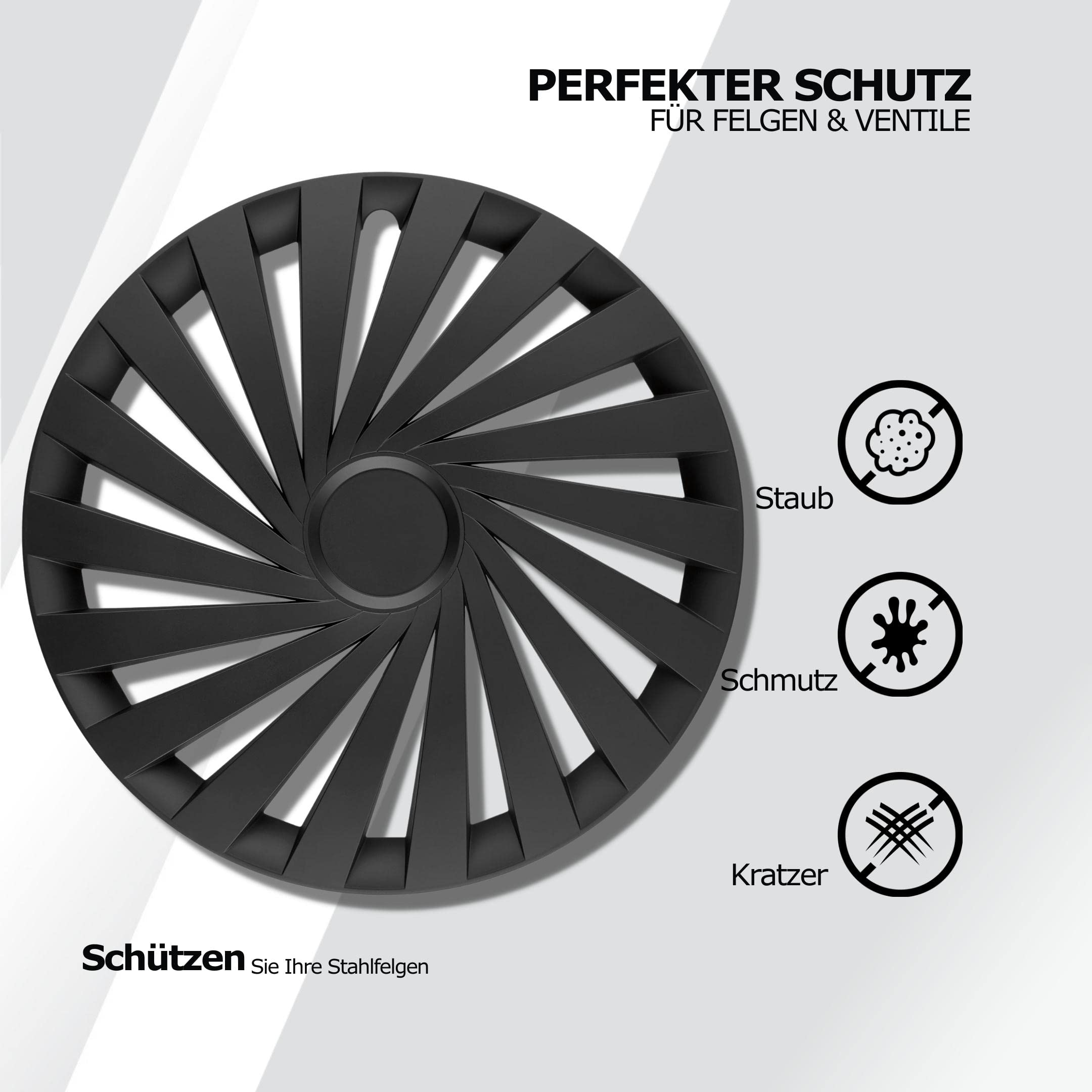 Copricerchi 16 Pollici Neri Set da 4 Imperium per Cerchi in Acciaio | Coppe ruote e borchie copricerchio, resistenti a ruggine e intemperie, montaggio a clip, per la maggior parte delle auto