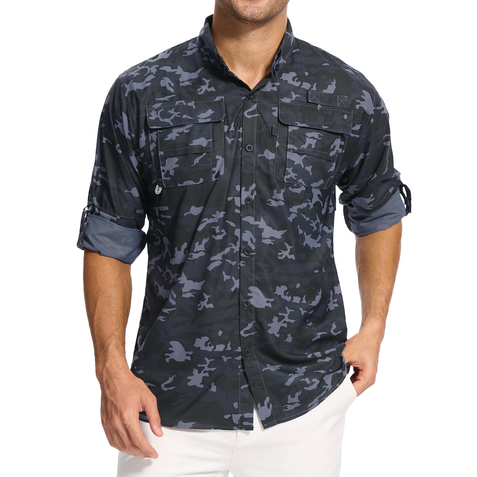 yeyity Outdoor Langarm Safari Hemd UPF50 UV Schutz Funktionshemd Atmungsaktiv Button Down Hemd für Wandern Angeln Trekking