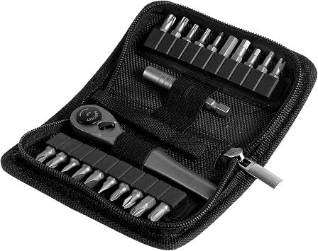 Mini Ratchet Wrench Set 22 in 1 Multifunctional Right Angle Screwdriver Kit with 20 Bits Small Ratcheting Screwdriver Combination Set with Storage Bag for Automotive Electronics, Black