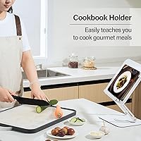 Vista 7 de BYMECOST Soporte de acrílico para lectura, soporte ajustable para libros con base giratoria de 360° y clips elásticos para páginas, soporte elevador