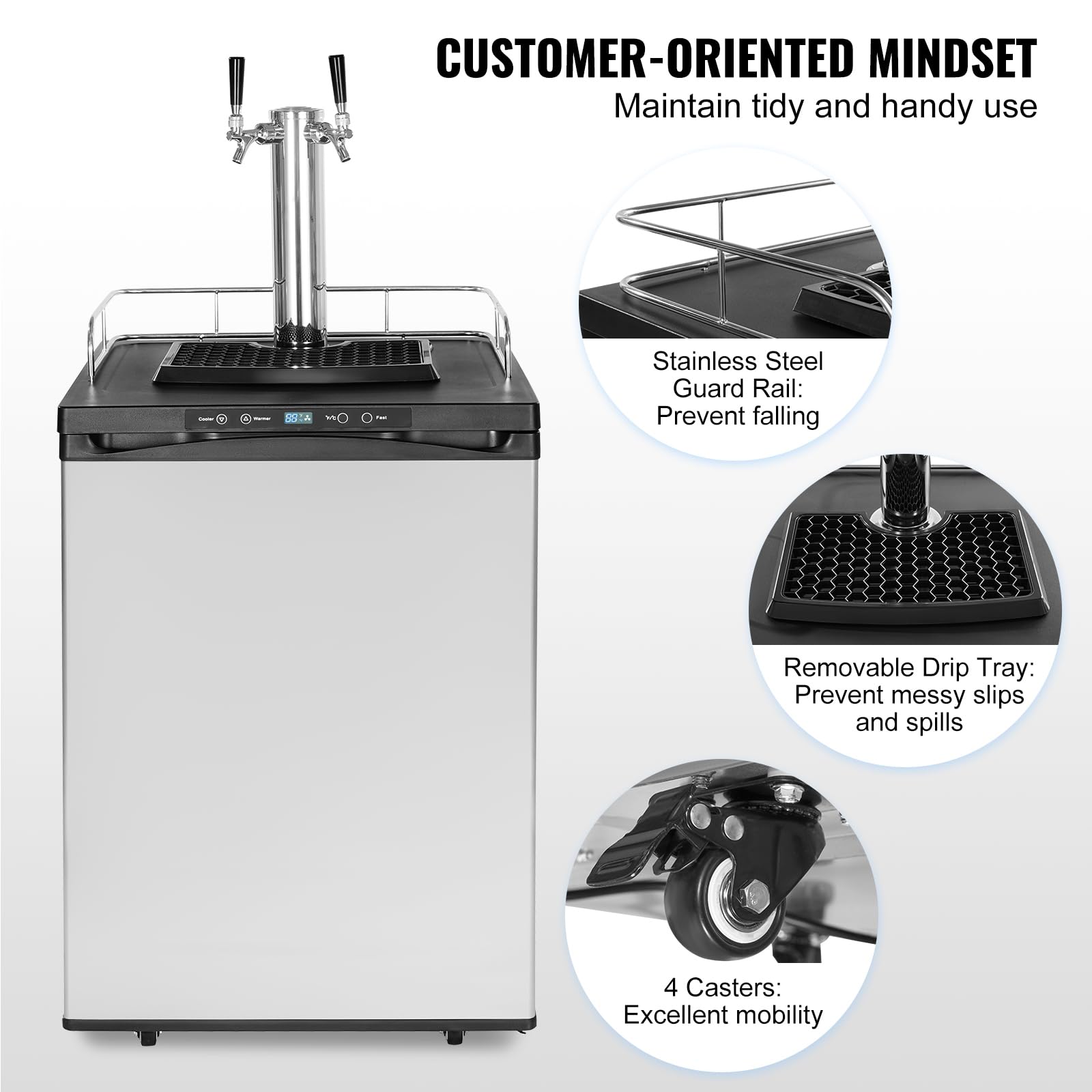 Happybuy Beer Kegerator, 162l Dual Tap Draft Beer Dispenser, Full Size Keg Refrigerator With Co2 Tank, Drip Tray, Temperature Control, Silver on Fridge.com - View 6