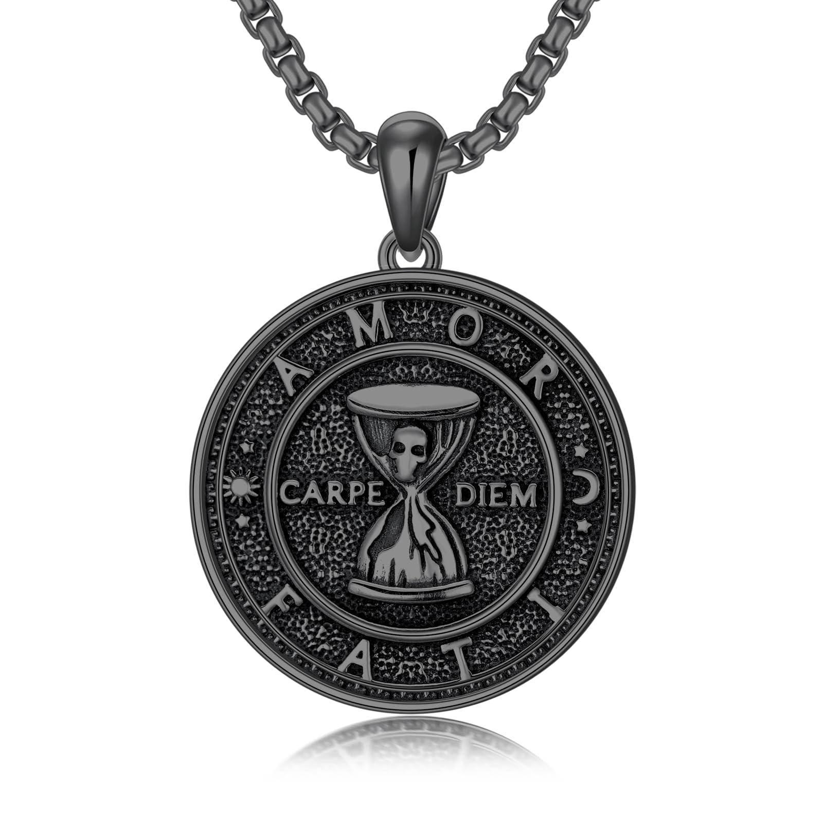 Memento Mori Halskette für Herren 925 Sterlingsilber Memento Mori Anhänger Lebensbaum Totenkopf Schutz Schmuck Geschenke 56 cm + 5,1 cm Kette