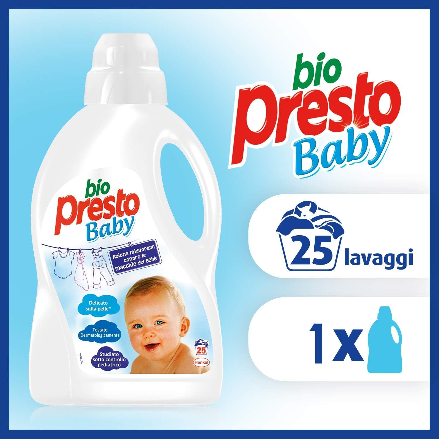 Lot de 4 lessives bio Presto pour bébé Detersivo Liquido Bucato Lavatrice - Lessive liquide pour machine à laver délicate pour enfants - 25 lavages 1500 ml + porte-clés Beni Culinari