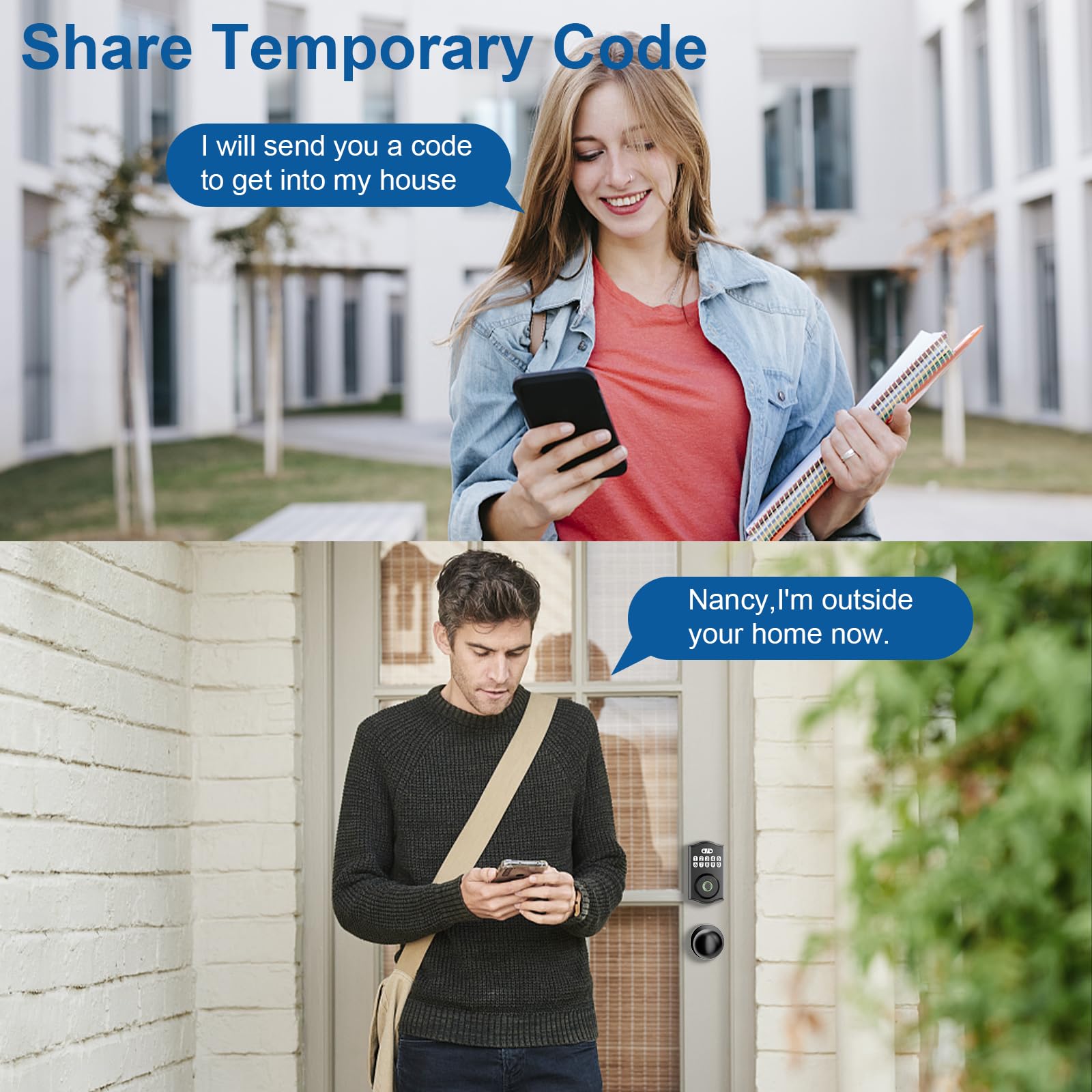 Serratura per porta d'ingresso senza chiave con set di maniglie, tastiera elettronica Deadbolt Smart Set di serratura per porta anteriore con 2 manopole, controllo APP, impronte digitali,