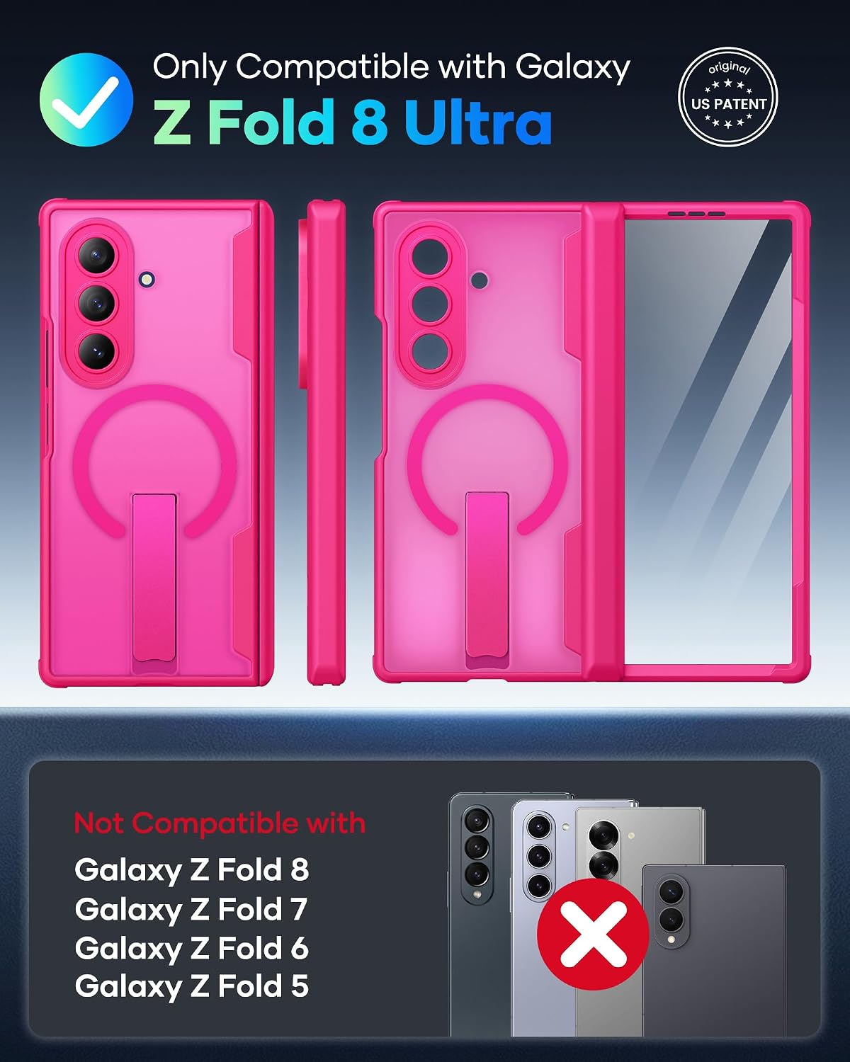 Vihibii for Samsung Galaxy Z Fold 8 Ultra Case with Stand, 2026, Hot Pink