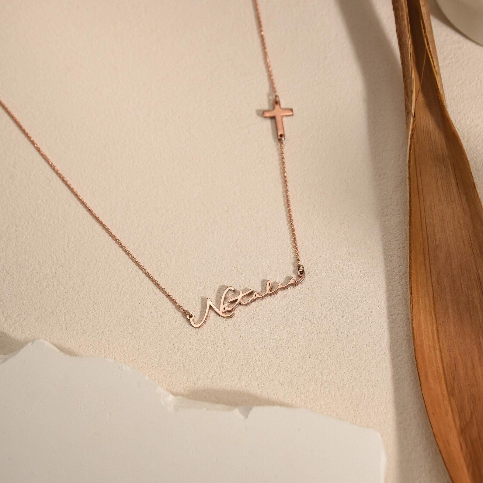 Su misura collana con nome con croce, laterale battesimo primo comunione Natale