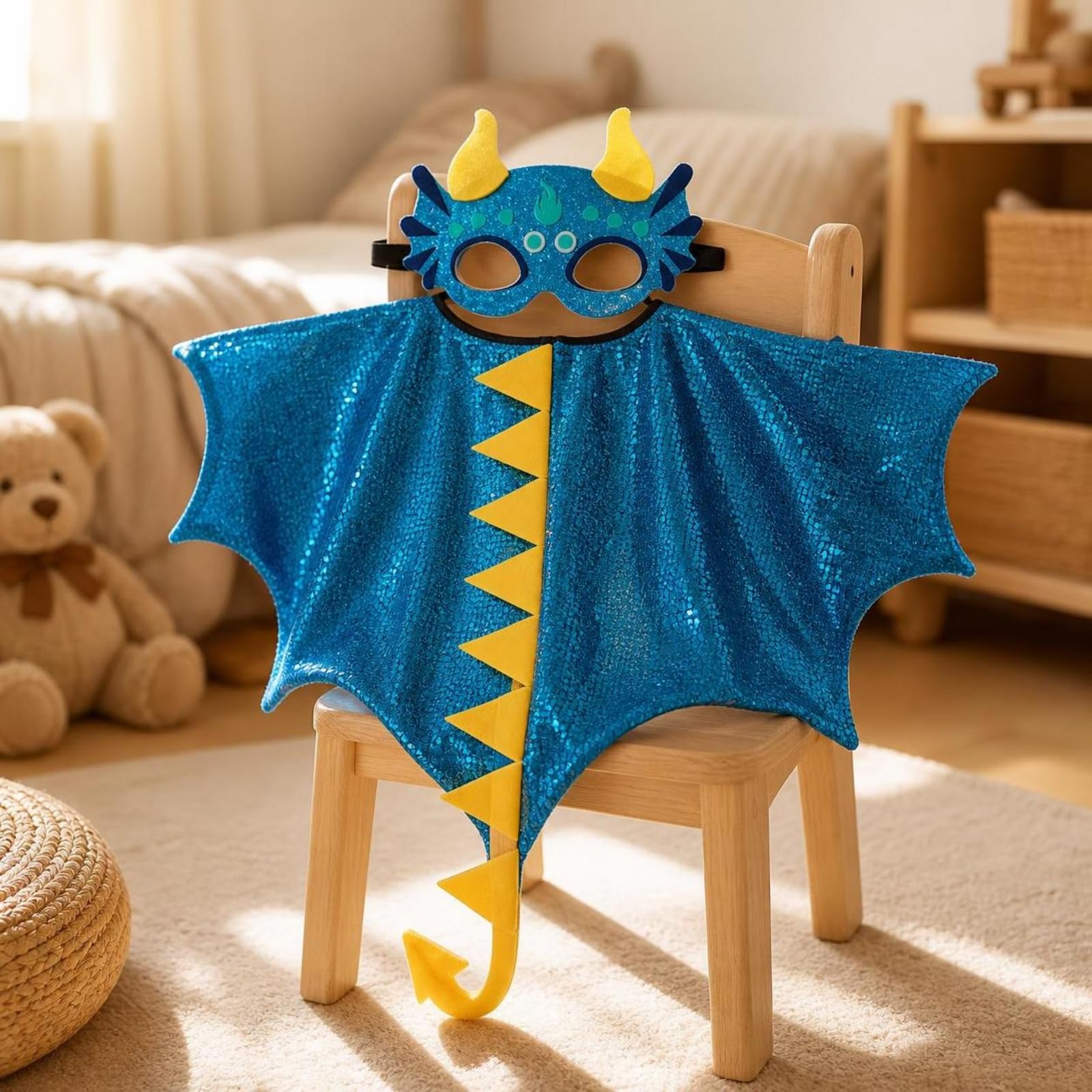 Mantellina con Maschera per Occhi | Resistente All'usura, Costume da Dinosauro con Maschera, Regolabile, Travestimento, per Carnevale