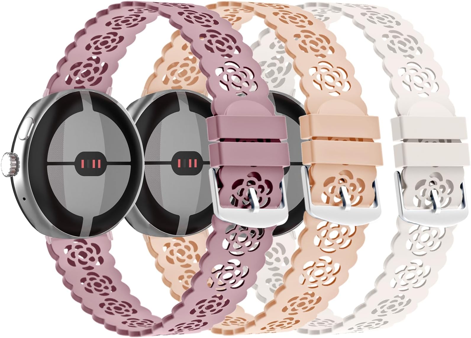 voma レース&エアホールシリコンバンド Google Pixel Watchバンド 2022対応 Brethable Hollowed-Out Sportバンド ソフト交換用ストラップ リストバンド レディース メンズ