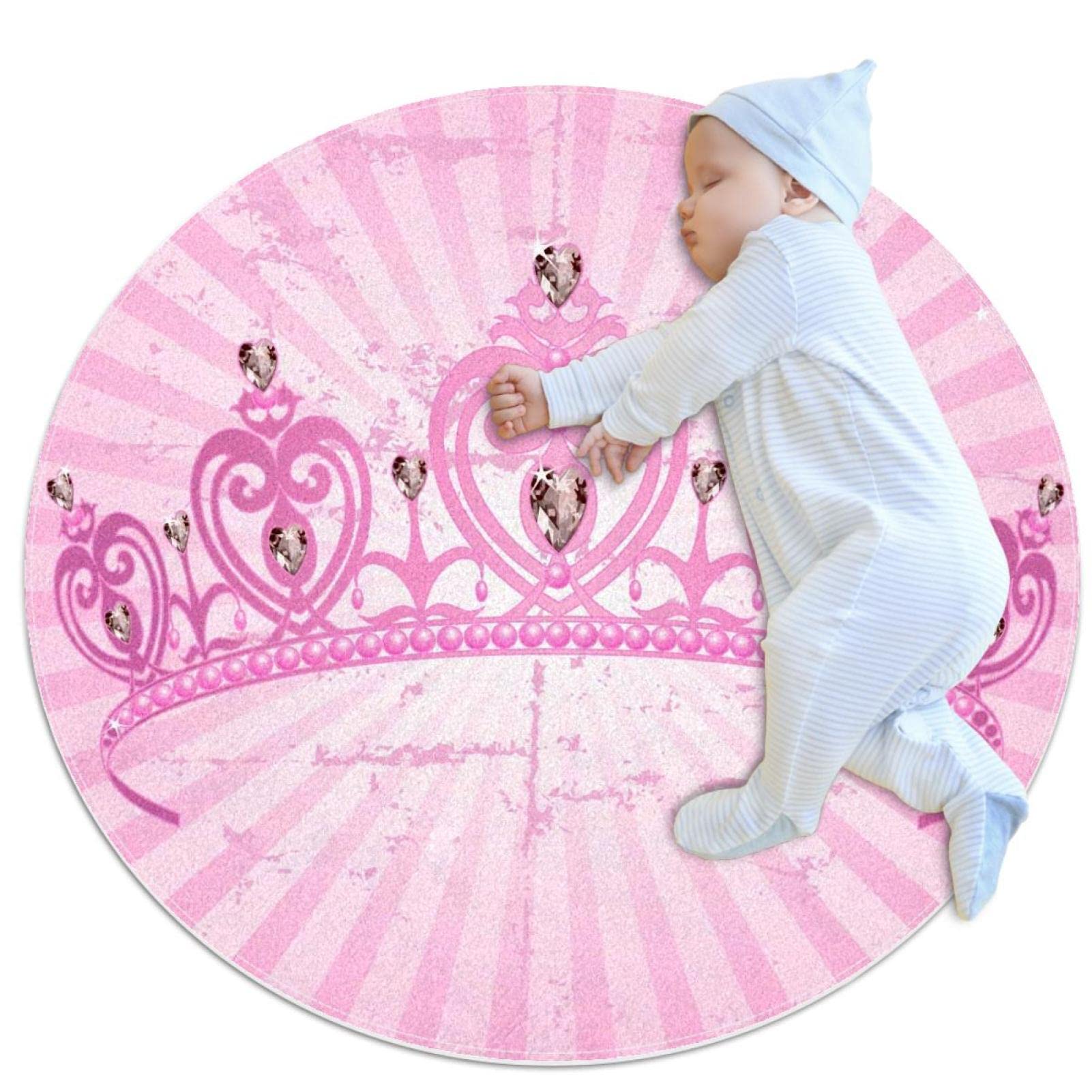 Alfombra redonda infantil JDEZ Corona de 80x80cm gris para suelo de juegos de niños y niñas
