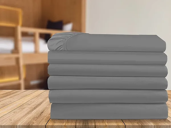 Elegant Comfort 6-Pack Fitted Bottom Sheets 1500 Thread Count Premium Hotel Quality, Deep Pocket, Wrinkle-Free, Stain and Fade Resistant, 6PACK Fitted Sheet, Queen, Gray