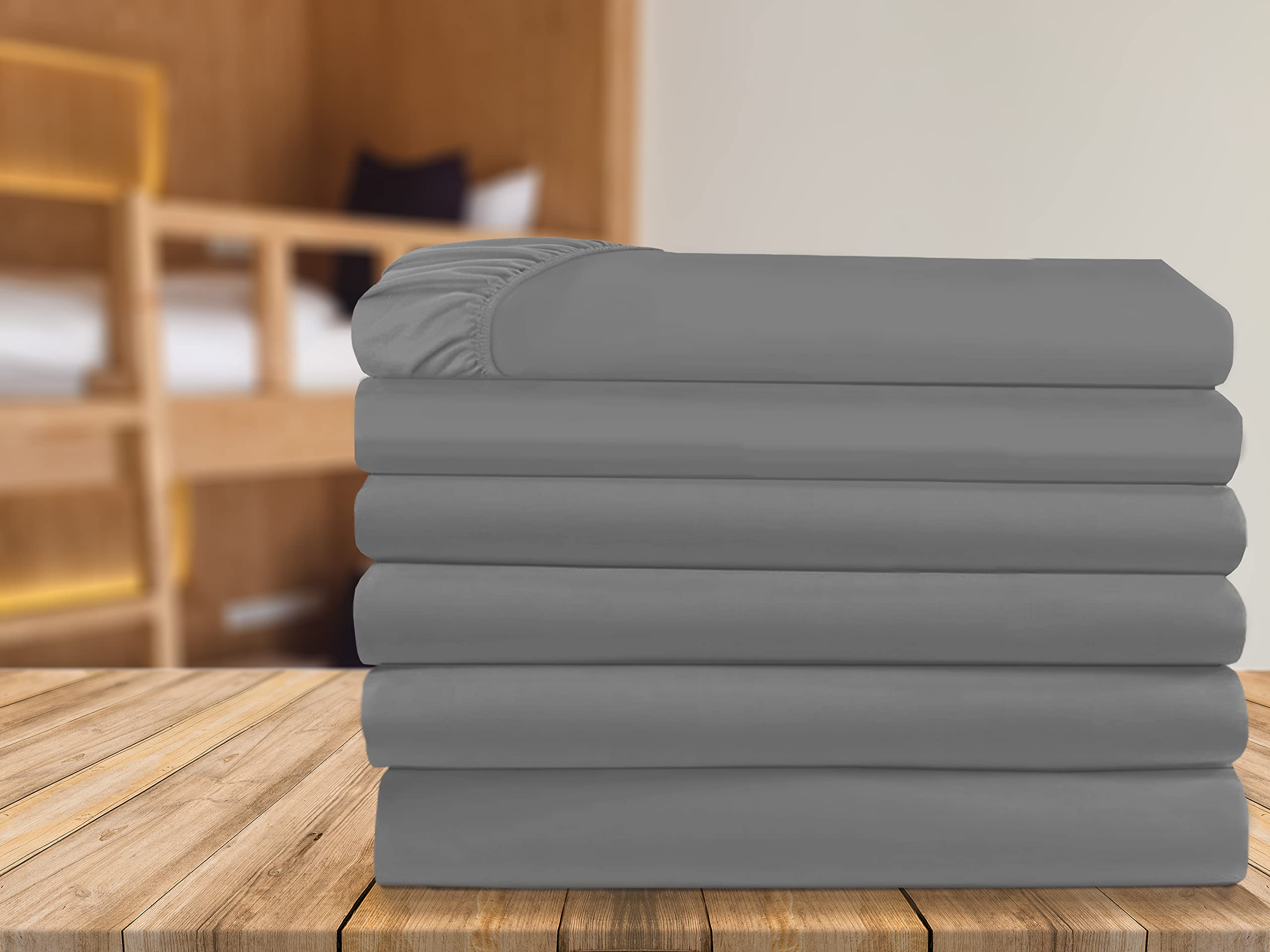 Draps-housses très grand lit gris avec poches de rangement