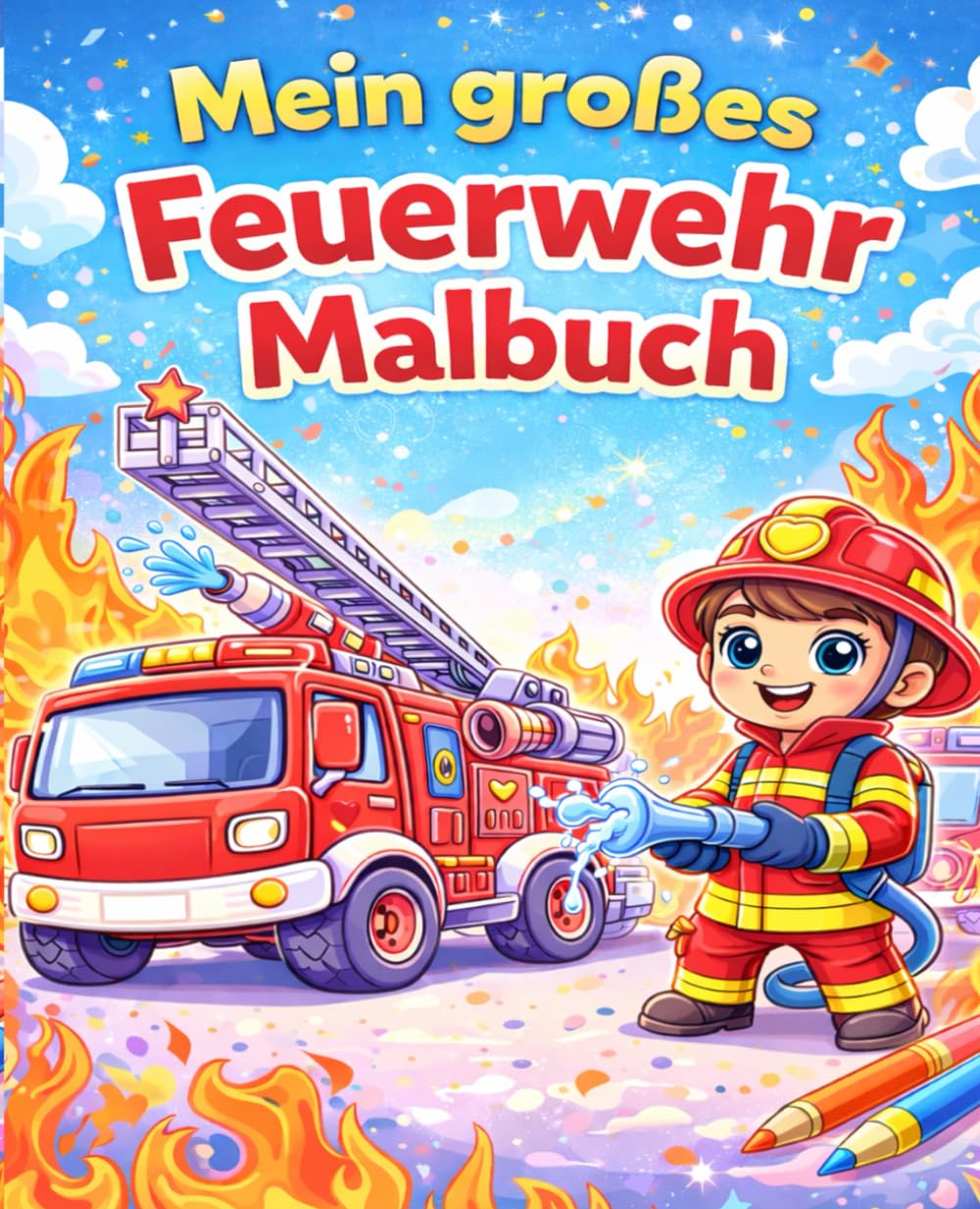 Mein großes Feuerwehr-Malbuch für Kinder: Feuerwehrautos, Rettungsfahrzeuge und mutige Helden – Malbuch für Jungen und Mädchen