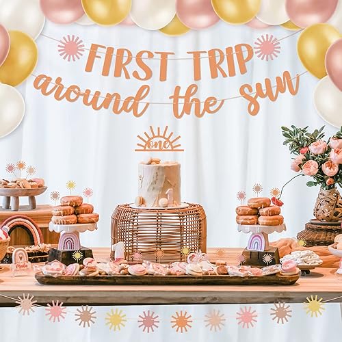 Miniatura 5 de Decoraciones de cumpleaños de primer viaje alrededor del sol – Cartel bohemio de primer cumpleaños, suministros de fiesta de You Are My Sunshine,