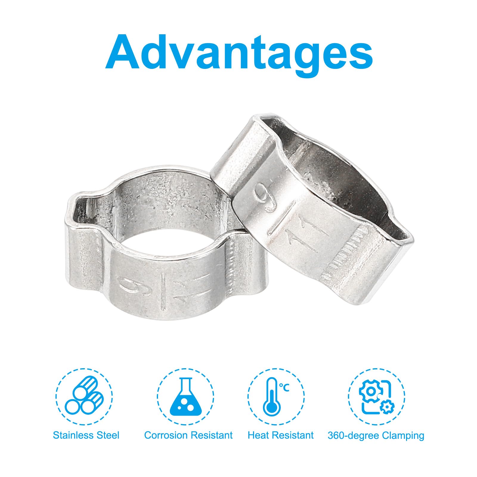 PATIKIL 30 Pack 9-11mm Double Ear Hose Clamp, 304 Stainless Steel O Clip Crimp Rings for Fuel Petrol Pipe Tube Fitting Connections, Silver Tone - Image 4
