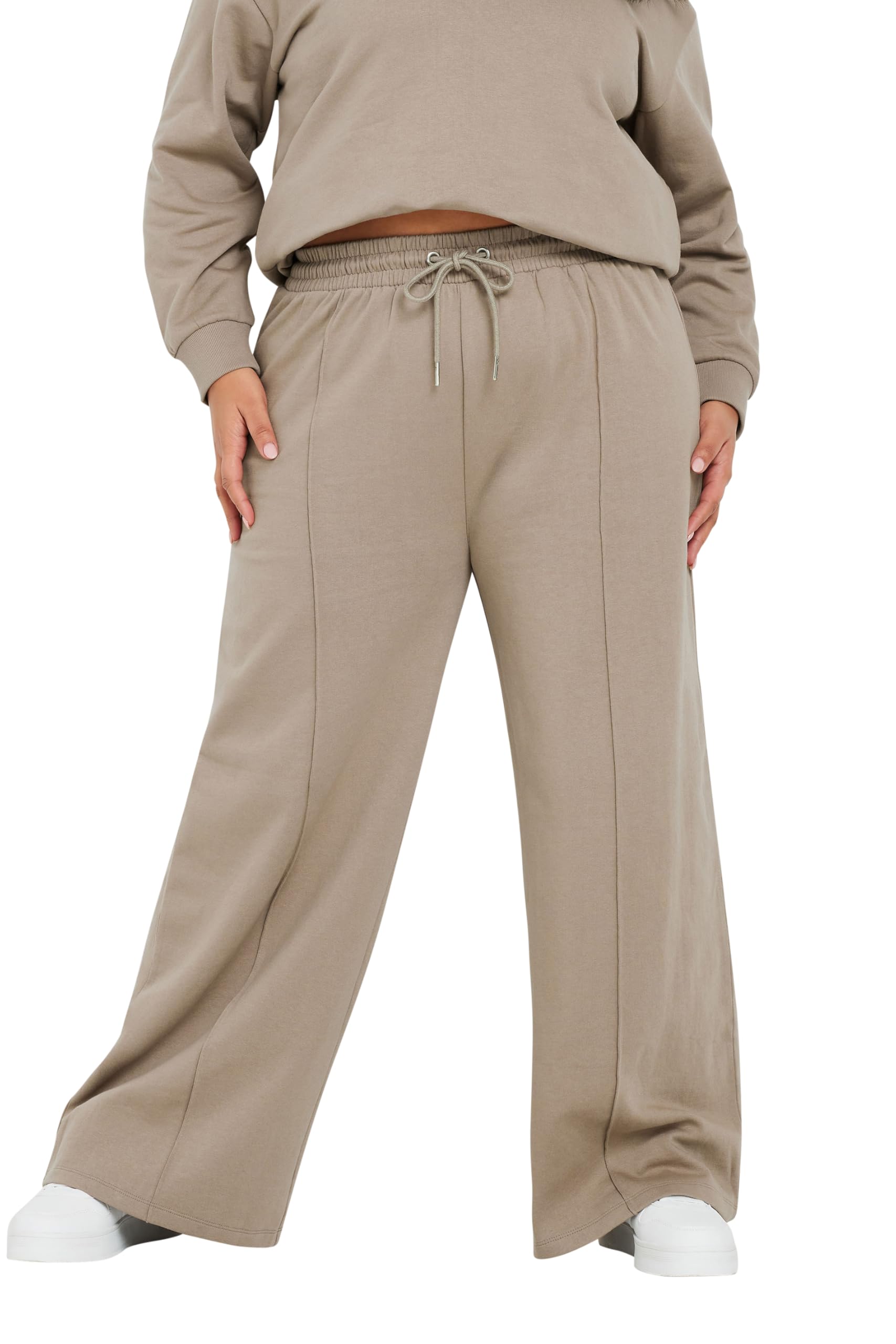 Yours Wide Leg Joggers - Brown Cotton Blend - Size 22-24