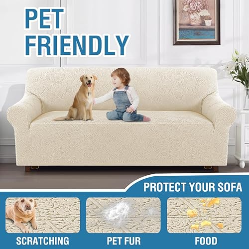 Miniatura 6 de H.VERSAILTEX 2024 fundas de sofá jacquard más recientes paquete de fundas de cojín de asiento jacquard patrón de damasco, marfil