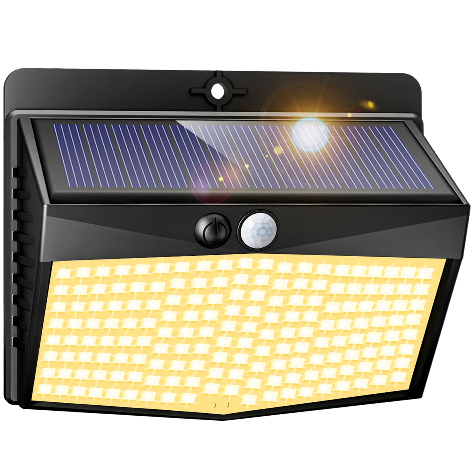 Peasur Solar Lights Outdoor Garden, 168LED Solar Powered Security Lights Outdoor Motion Sensor with 3 Modes, IP65 Waterproof Fence Lighting for Wall Outside-Warm White