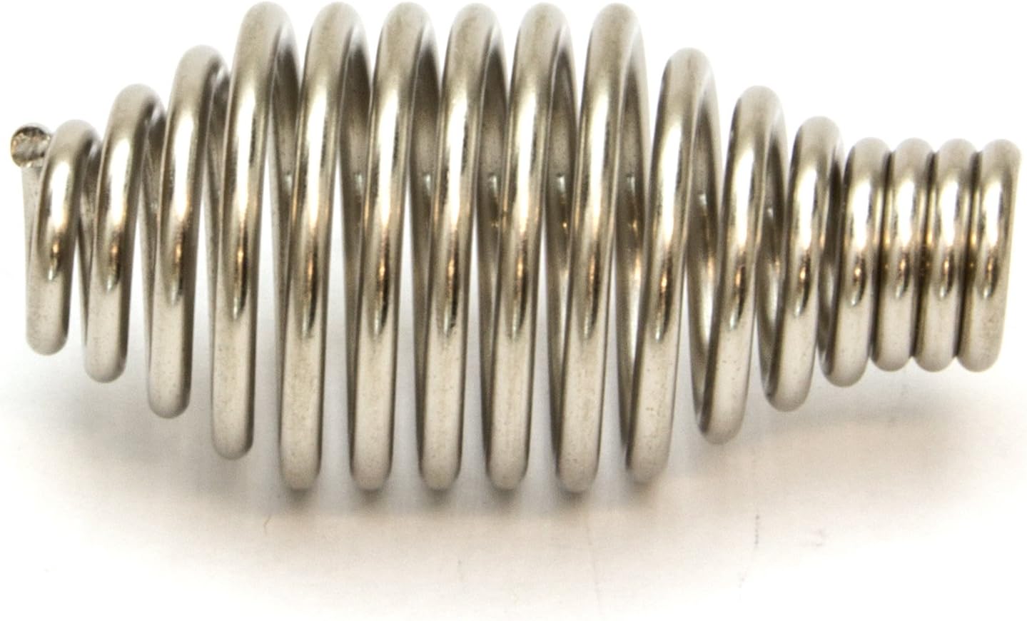 Spring Stove Handle, Brushed Nickel Finish, Tapered at one end. Max Diameter: 1-1/4", Length: 2-1/2", Fits 3/8" Rod. for use with BBQ Grills, Smokers, Furnaces, Coal/Wood/Pellet Stoves, Boilers.