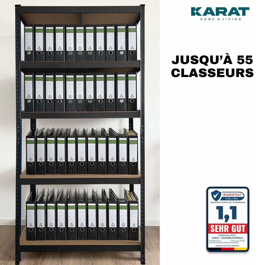 KARAT Lot de 2 étagères pour Charges Lourdes. 40 x 90 x 180 cm. enfichables. pour Cave. entrepôt. 5 tablettes réglables. Noires