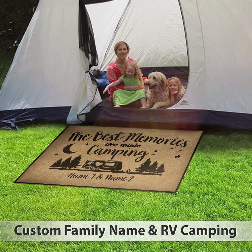 Personalized Camping Doormat - Best Memories Made Outdoor Mat - Custom RV Trailer Rug Gift for Camper