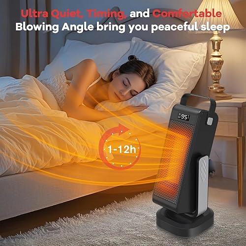 Miniatura 5 de Calentadores para uso en interiores, calentador de espacio para habitaciones grandes con ángulo ajustable de 60 oscilante 3D, termostato, 4 modos de