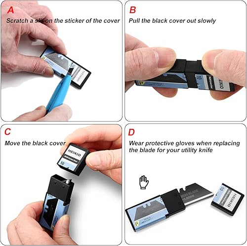 Miniatura 7 de Cuchillas de cuchillo utilitario, paquete de 10 cuchillas de repuesto estándar para cuchillos de uso pesado y cortadores de caja, hechas de acero al