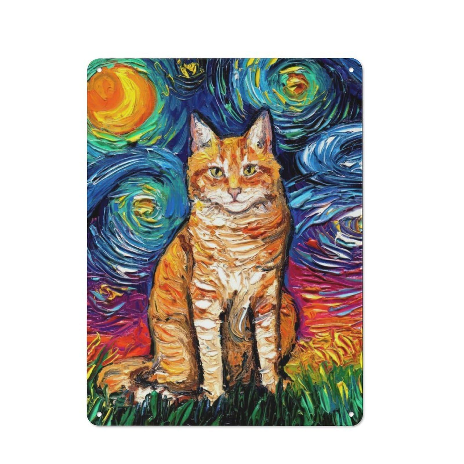 Junmoney The Starry Night Black Cat Tin Sign 40X30cm For Café Or Home Bar, Rustic Wall Decor, For Garage, Workshop And Man Cave Decoration