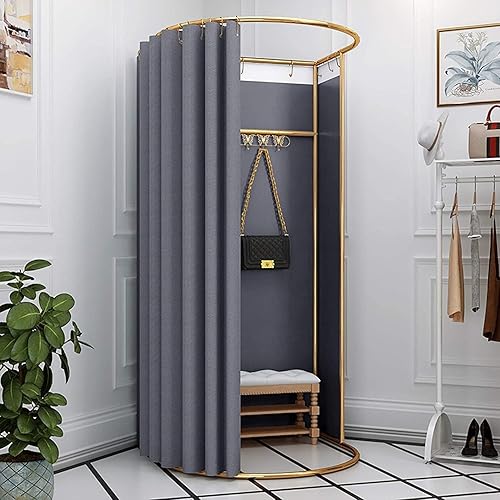 Vestidor portátil con cortina y gancho, vestuario para tienda de ropa, boutiques, oficina, espacio de privacidad temporal, fácil de montar, gris