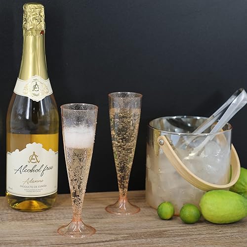 Miniatura 5 de Homy Feel Copas de vino de plástico de oro rosa con purpurina, paquete de 30 copas de champán de 5 onzas desechables para fiestas, copas de champán