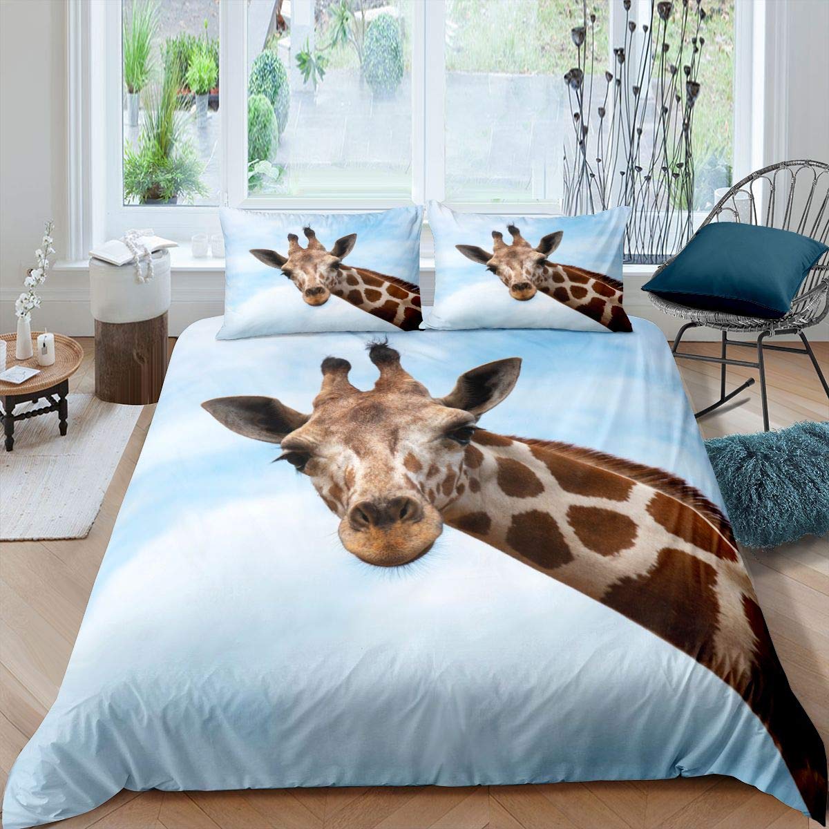 Loussiesd Set Biancheria Da Letto 3 Pezzi 200x200cm Giraffa 3D Per Bambini – Copripiumino E Federe In Microfibra