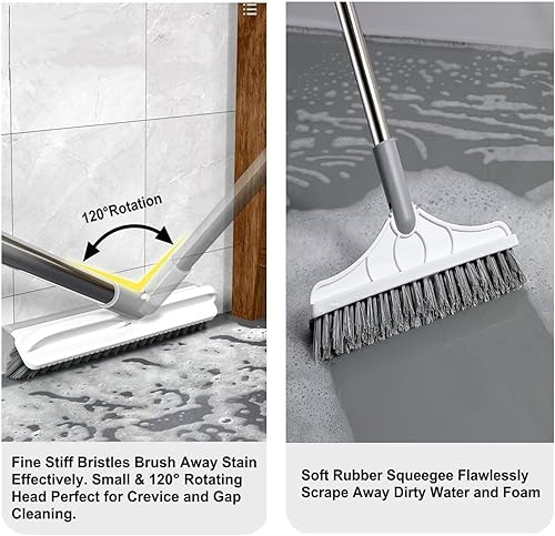 Miniatura 3 de Cepillo de limpieza 2 en 1 cepillo de lechada cepillo de raspado para piso con mango largo cepillo de cerdas rígidas en forma de V cepillo de escoba