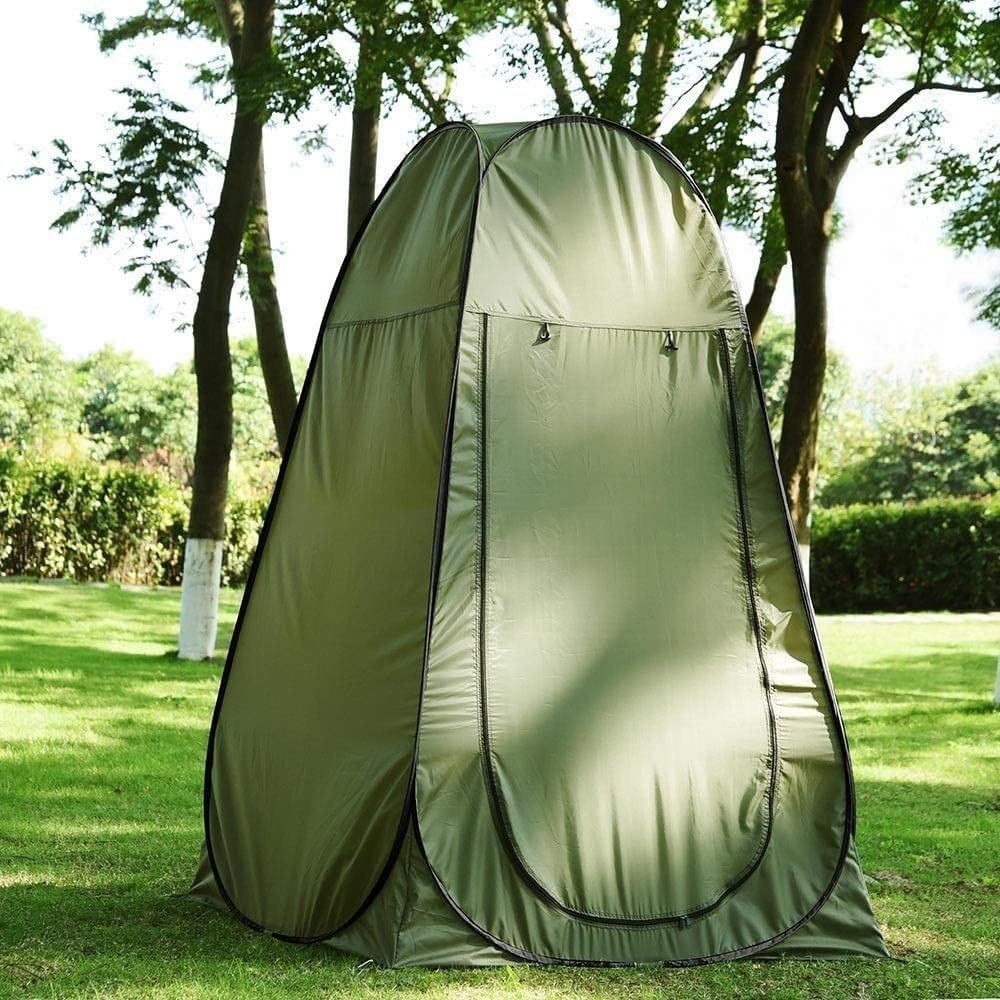 DealX Polyester Tent for Camping - Dress Changing Pop Up with Portable Foldable Cloth Outdoor Bathroom Tent, Camp Toilet Rain Shelter, Height 7Ft-(Green1 Person)-image-46