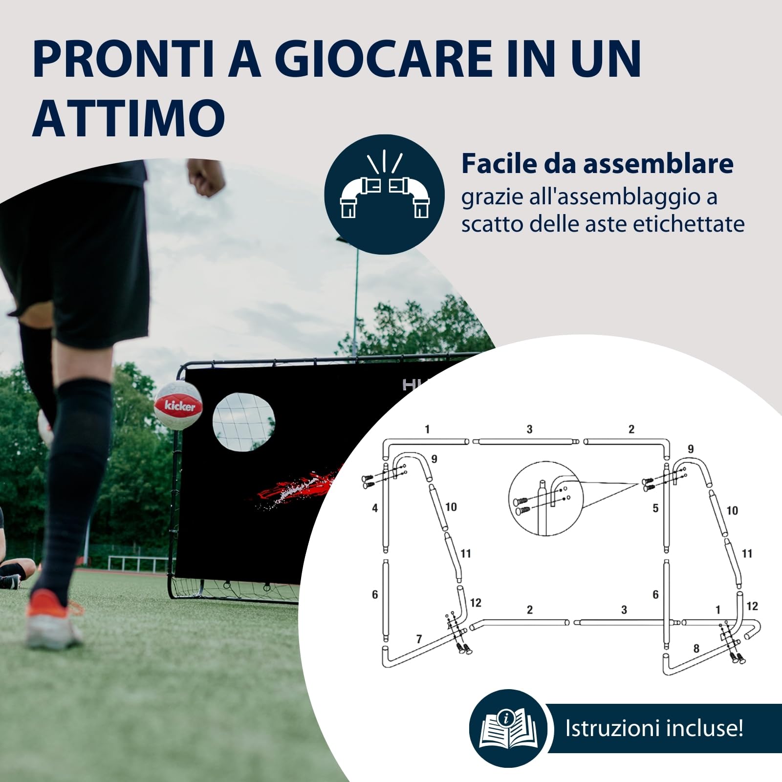 HUDORA Porta da Calcio Trainer Con Parete per Goal - Robusta da Esterno per Bambini e Adulti, Con Due Fori Bersaglio Rinforzati, Impermeabile per Training e Divertimento
