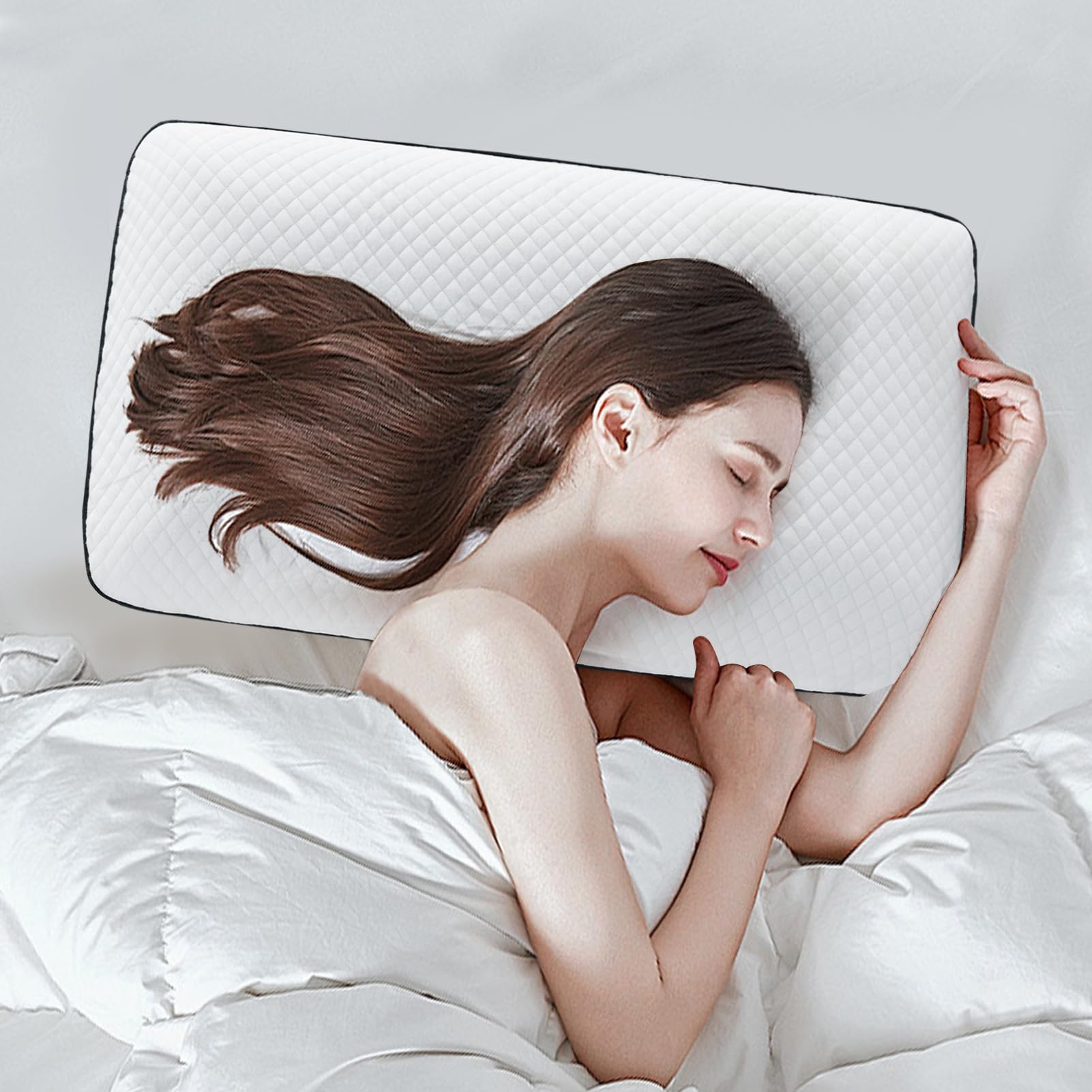 Almohada de espuma viscoelástica suave, almohada de gel para dormir, almohada de refrigeración ventilada y transpirable, certificación doble Oeko-TEX y CertiPUR-US, 60 x 36 x 13 cm (paquete de