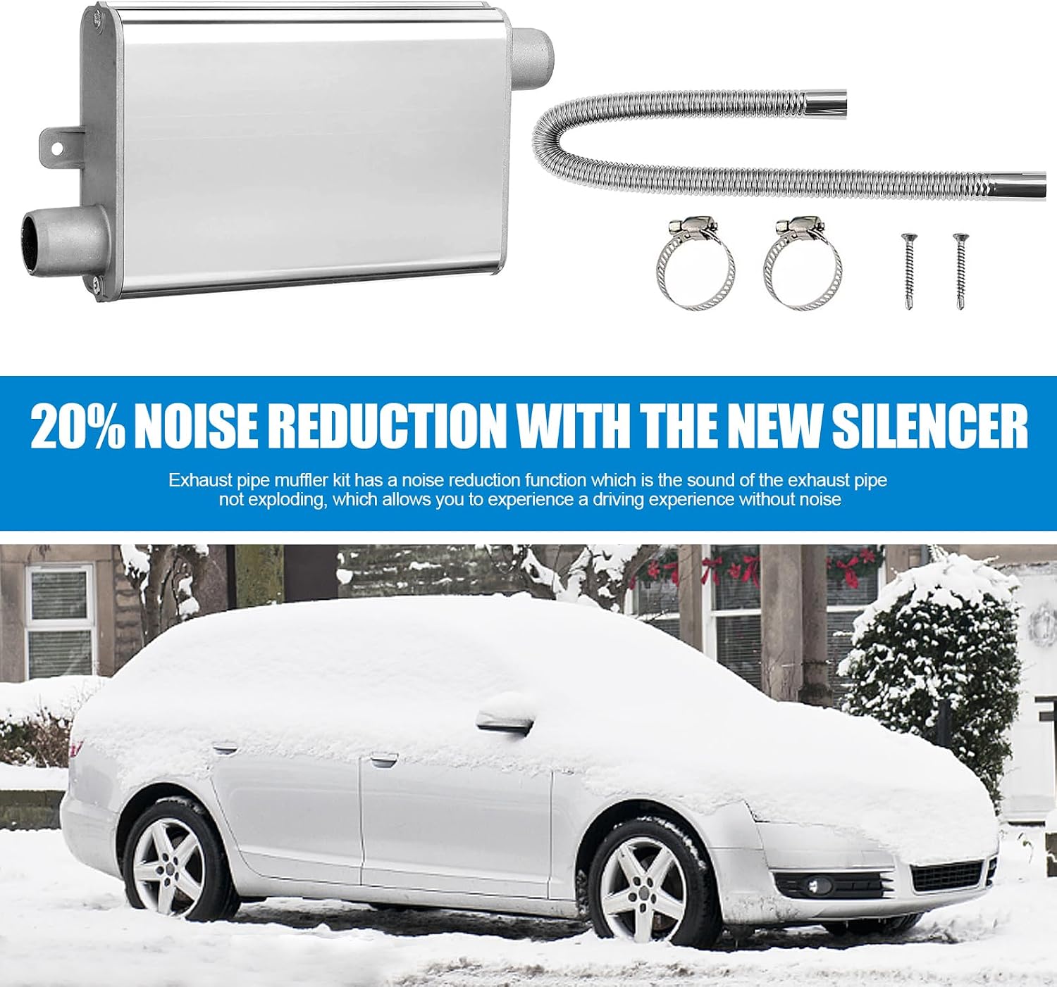 AQQHSAIN Parking Heater Muffler with 120cm Exhaust Hose for Generator,Upgraded Car Exhaust Pipe Silencer Car Exhaust Pipe with 2 Clamps and Screws Auto Parking Auxiliary Heater Accessories (120 CM)