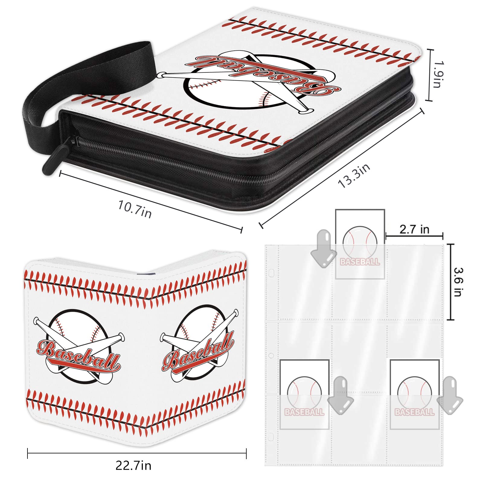 ANNOR Raccoglitore per carte da baseball, raccoglitore per carte collezionabili a 9 tasche, adatto a 720 carte con 40 custodie rimovibili, album a 3 anelli per conservare le collezioni di carte
