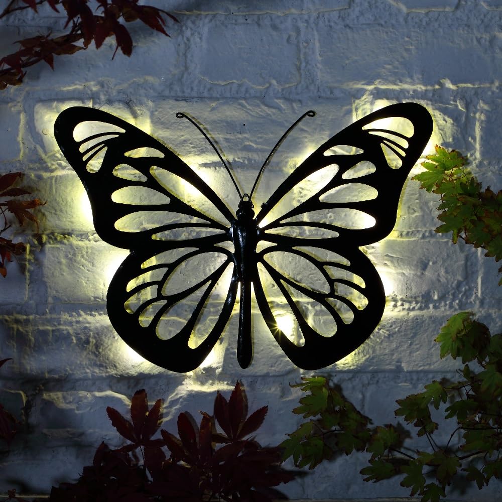 Noma Solar Metal Butterfly LED Garden Plaque (Pack of 1), Black, 38cm - Image 4