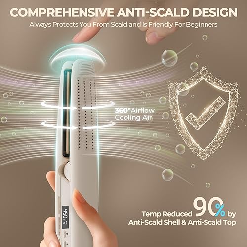 Miniatura 5 de MiroPure Plancha de pelo de plancha plana, alisador y rizador 2 en 1, moldeador de flujo de aire de 360 con aire frío para rizos, cerámica de