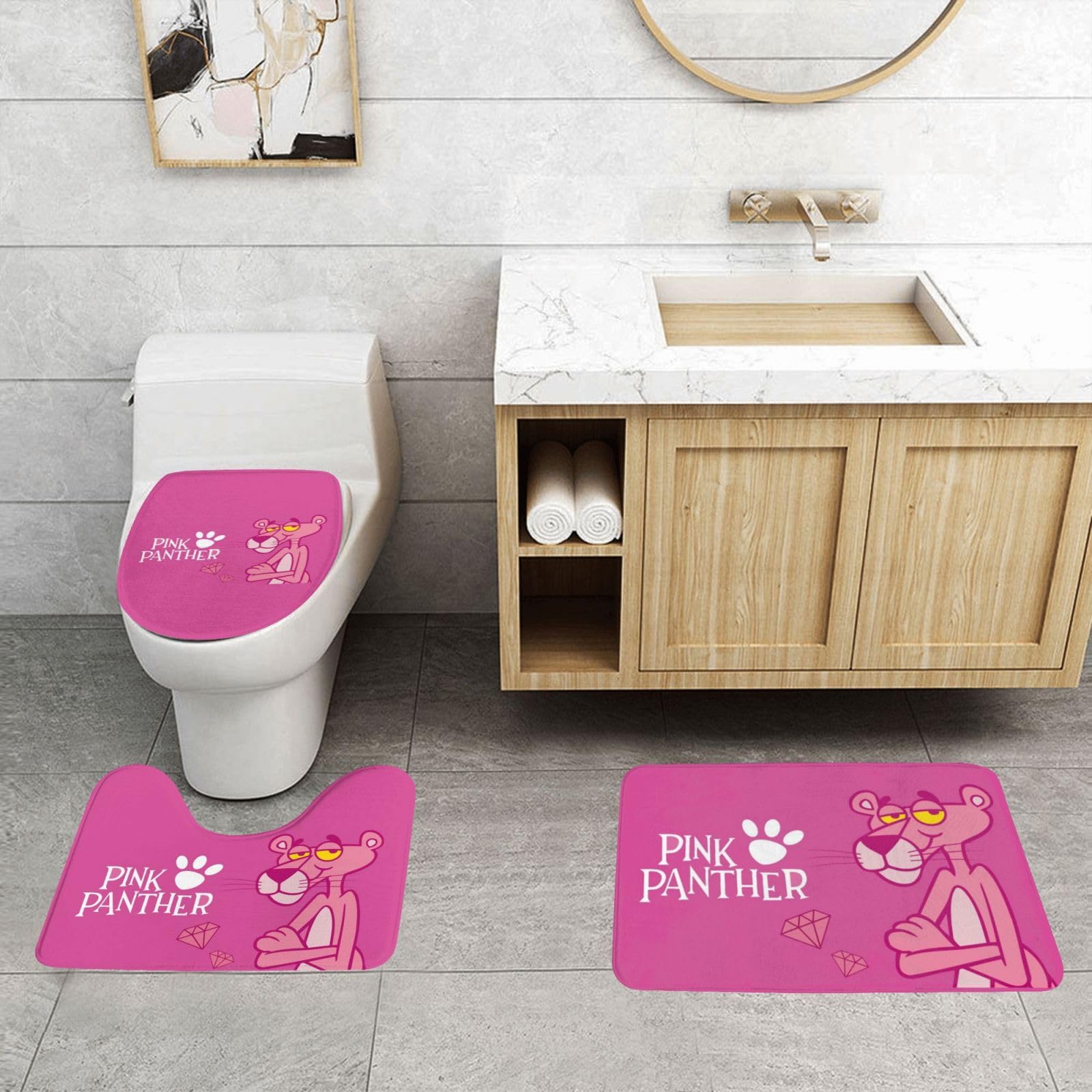 Amazon | ピンクパンサー 【3点セット】トイレマット バスマット 
