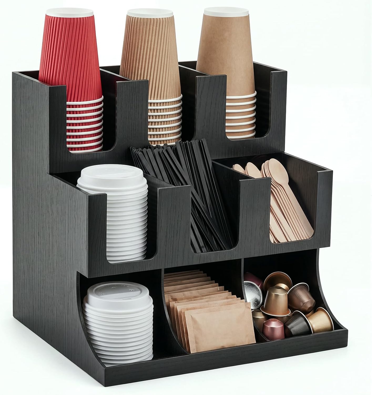 Maxdot Coffee Organizer Station, Wood Coffee Condiment Organizer
