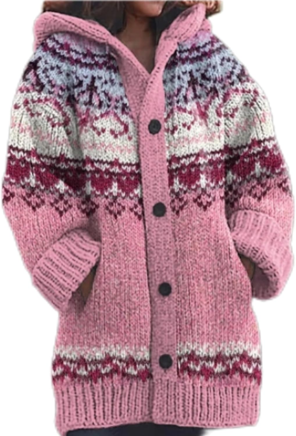 Lange Strickjacke Damen Mit 3D Digitaldruck - Gemusterter Cardigan Für Herbst & Winter