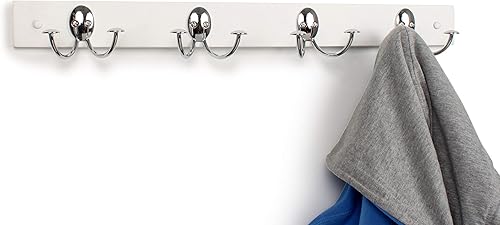 Miniatura 2 de Spectrum Diversified Stratford - Estante de madera con 4 ganchos dobles, cromo/blanco