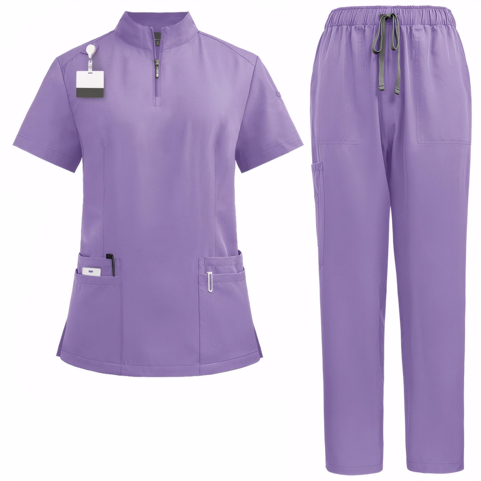 ThreeH Set Pantaloni e Camice per Uomo e Donna Divise mediche e sanitarie Camice con Colletto Alto e Pantaloni Jogger con Cintura in Vita e Tasche Multiple