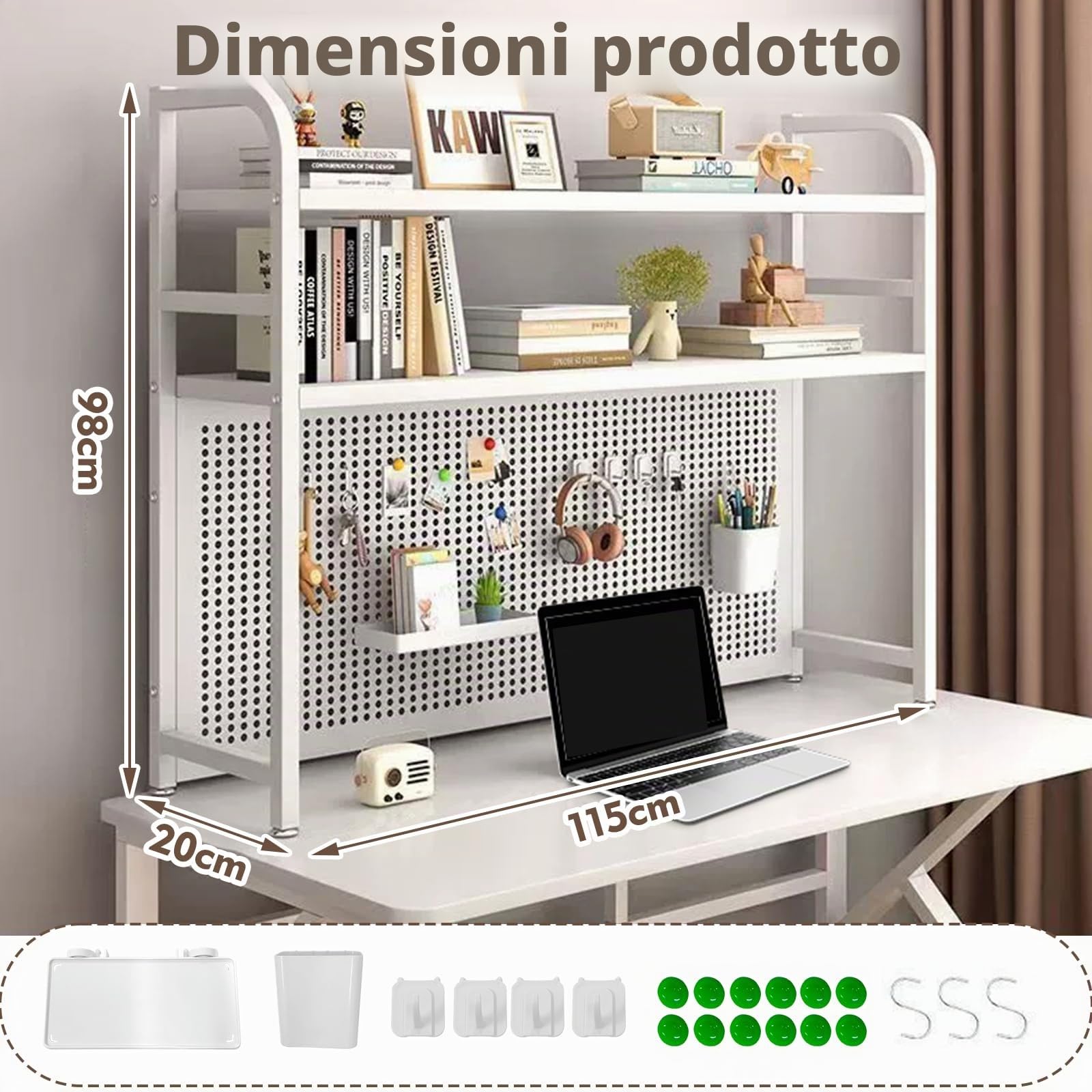 JAOGAUS Mensola per Scrivania con Pannello Forato | Organizer per Scrivania per Computer a 2 Livelli per Ufficio, Casa, Modulare Sospeso