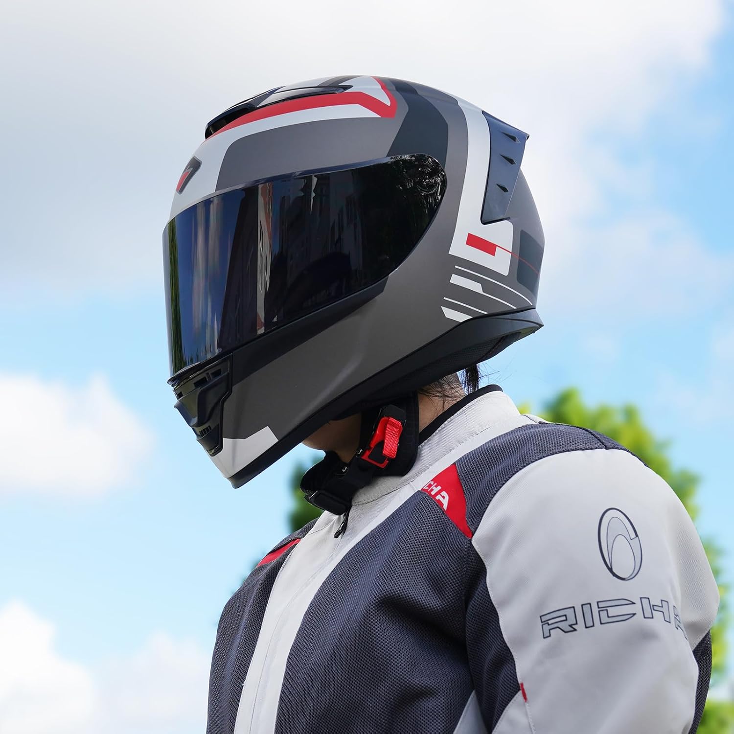 Full Face Motorcycle Helmet,Helmets for Adults Motorcycle, MG611 Motorbike Racing Street Bike Helmets with Black Visor for Men Women,DOT Approved (Matte Gray Cloud, L) - Image 9